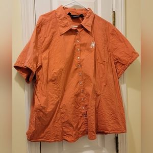 HARLEY DAVIDSON 3W Womens Orange, Pearl Type Snaps, Short Sleeve Top, Rhinestone